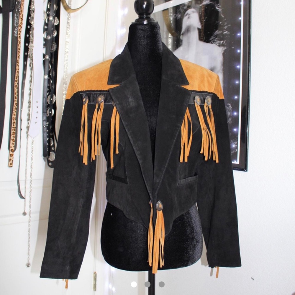 Vintage western style concho leather & suede biker jacket